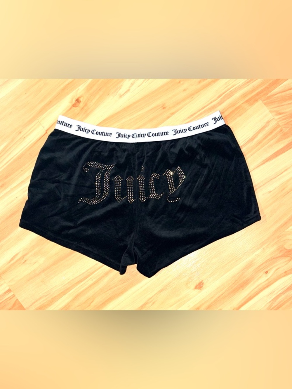 Juicy Couture Black Rhinestone Juicy Sleep Shorts XL Y2K Lounge Boyshorts